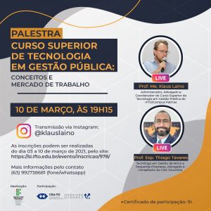 Read more about the article CRA-TO participa de Live com tema “Curso Superior de Tecnologia em Gestão Pública: Conceitos e Mercado de Trabalho”
