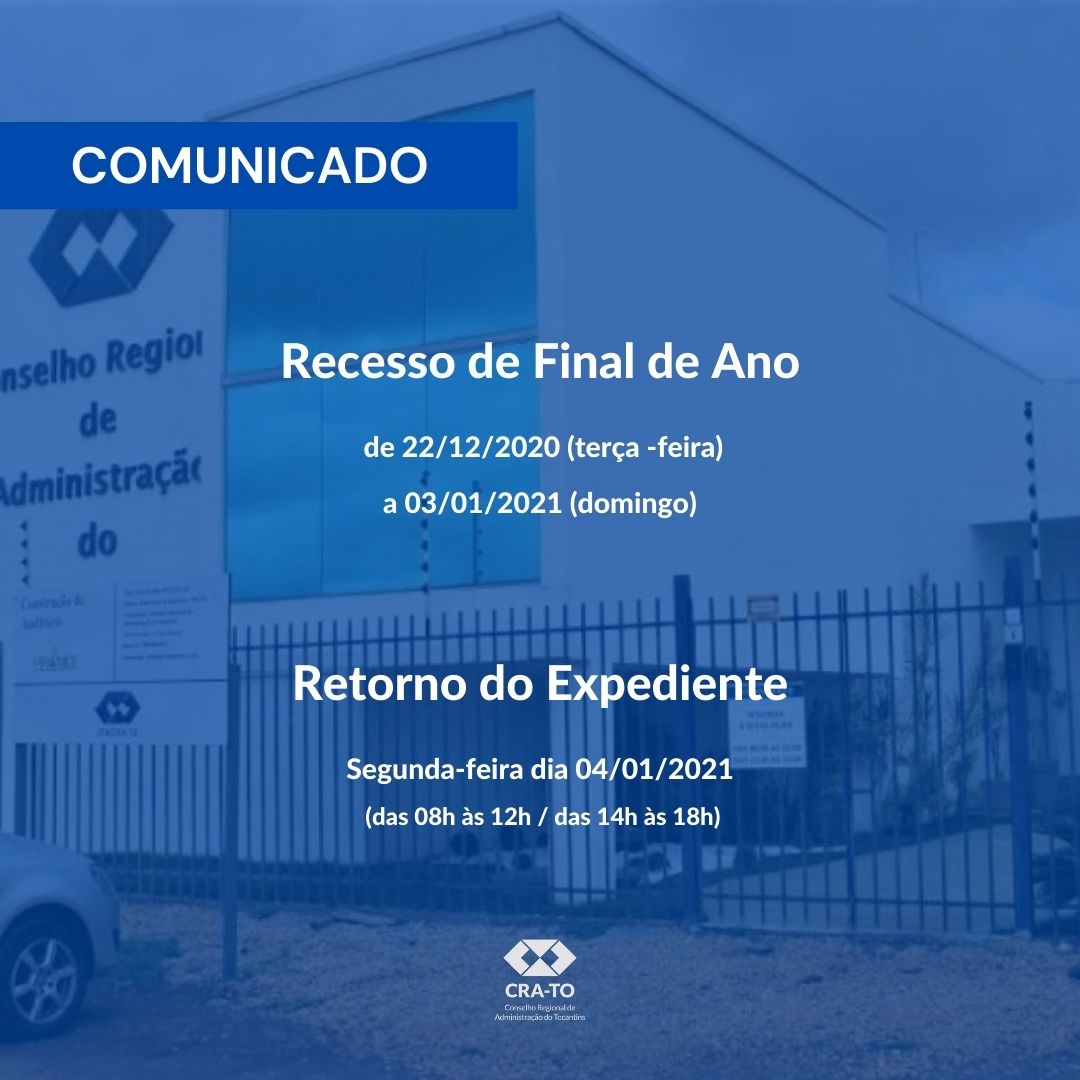 You are currently viewing FUNCIONAMENTO CRA-TO  FINAL DO ANO 2020