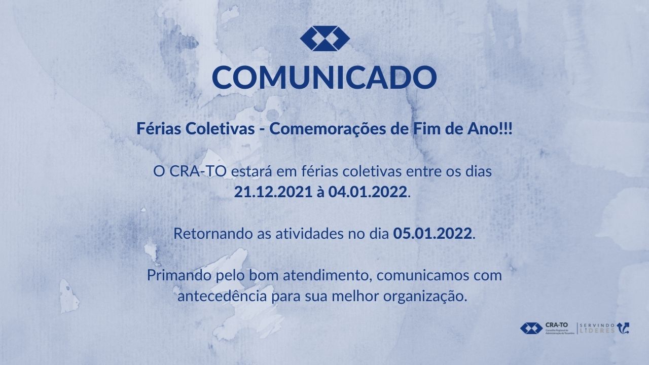 Read more about the article Funcionamento do CRA-TO – final de ano 2021