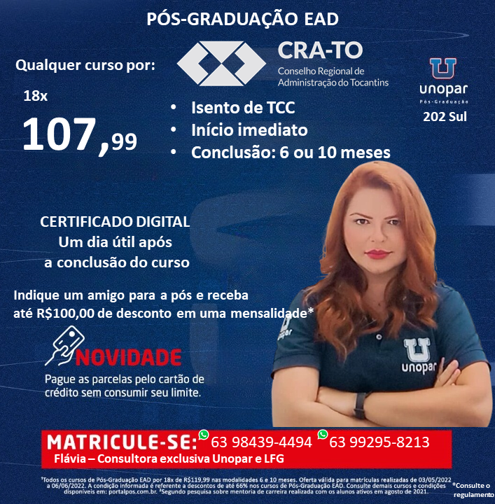 Read more about the article Parceria CRA-TO: UNOPAR – desconto na Pós-Graduação EAD