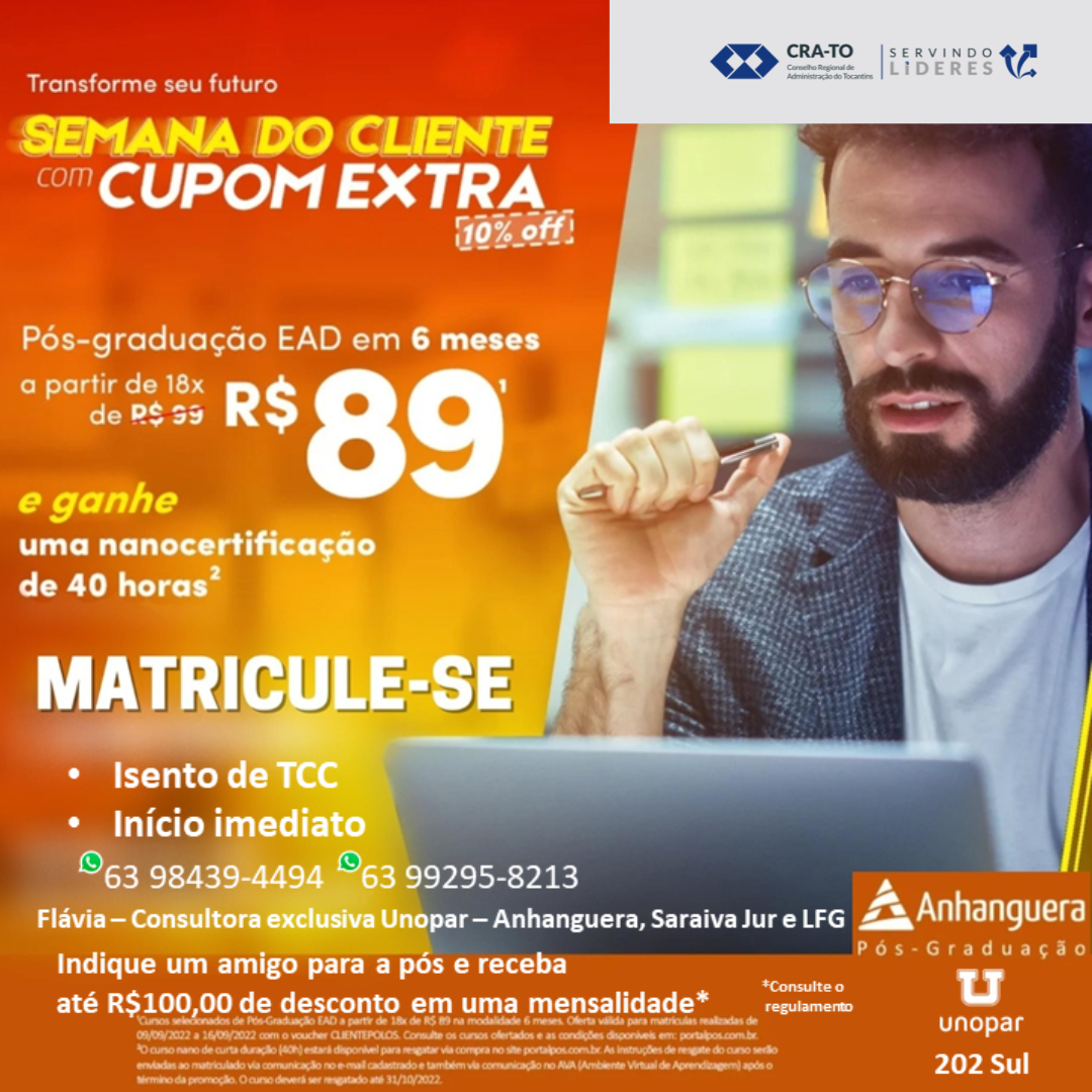 You are currently viewing Aproveite o desconto de 35% – Convênio com a Unopar – desconto na Pós-Graduação EAD