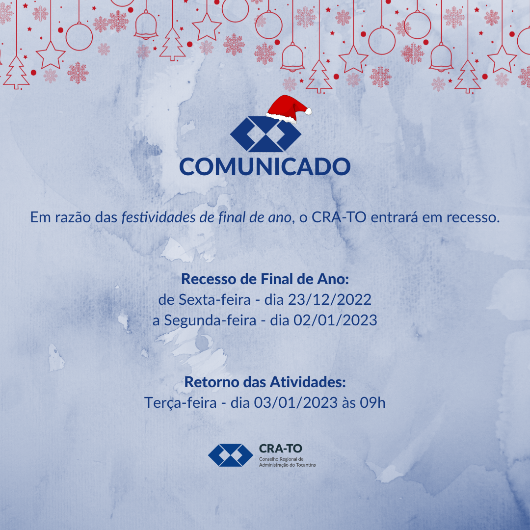 You are currently viewing Recesso de Final de Ano CRA-TO