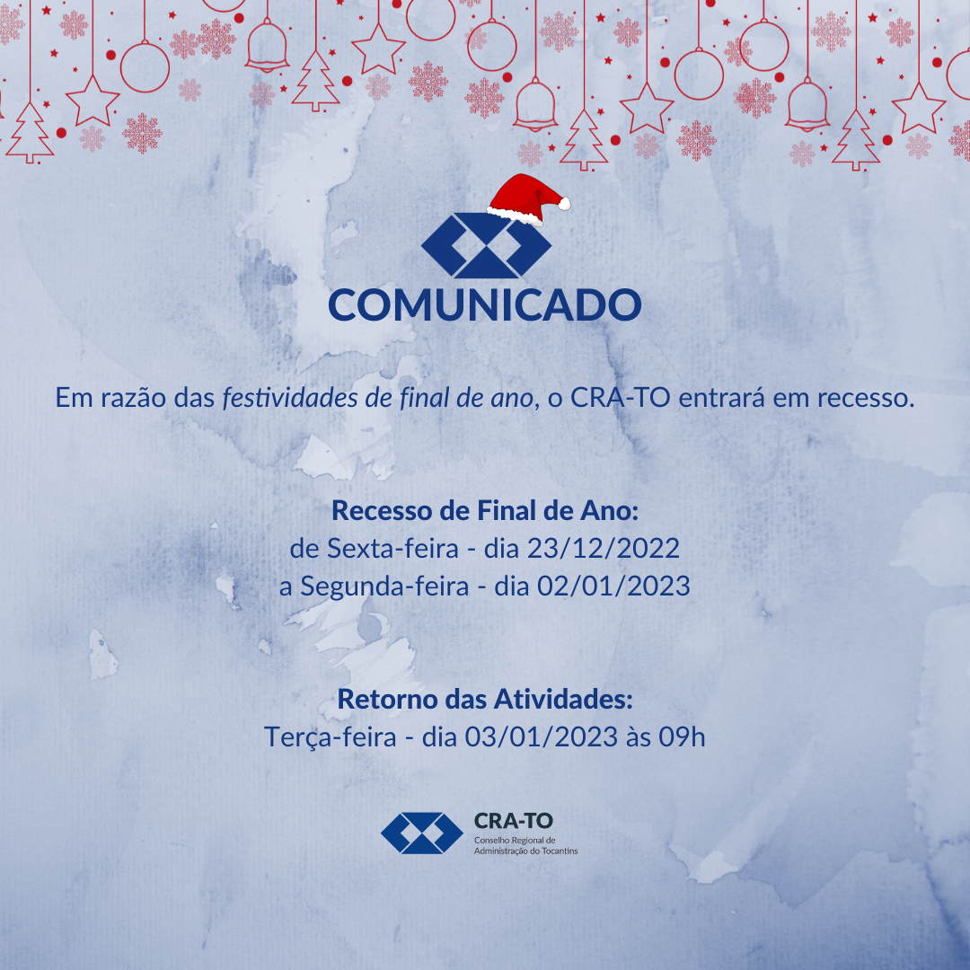 Read more about the article Recesso de Final de Ano CRA-TO