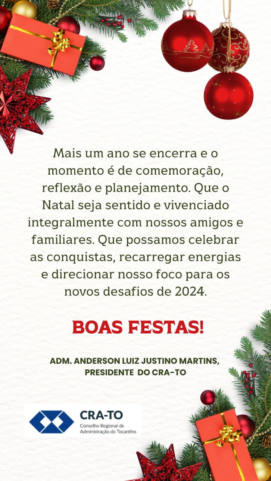 Read more about the article O Presidente Adm. Anderson Luiz Justino Martins deseja a todos Boas Festas de Final de Ano.